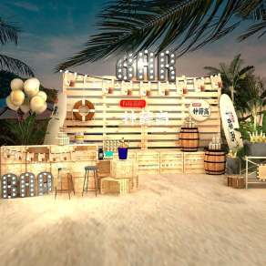 现代沙滩酒吧摊位3D模型下载